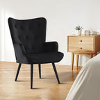 Furnimart Black Velvet Accent Chair Mid Century Modern Living Room Chairs; Comfy Armchair Leisure Vanity Guest Wingback Chair for Office Study Vanity Bedroom Waiting Room