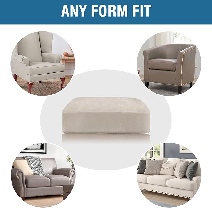 H.VERSAILTEX Velvet Stretch Couch Cushion Cover Plush Cushion Slipcover for Chair Loveseat Sofa Cushion Furniture Protector Seat Cushion Sofa Cover (2 Piece Medium Sofa Cushion Covers, French Oak)