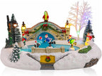 Bdor Christmas Village Lighted Decoration Musical Animated Display Christmas Collectible Skating Battery Operated Indoor Decor