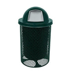 Coated Outdoor Furniture 32-Gallon Heavy-Duty Expanded Metal Round Trash Receptacle, Commercial Outdoor Waste Bin with Liner & Dome Lid – Made in America (Textured Dark Green)