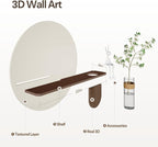 3D Textured Round Minimalist Wall Art with Vase, Neutral Wall Decor with Rabbit Sculpture, Abstract Geometric Artwork with Simulated Plants for Living Room Hallway Dining Room Bedroom Office, 31x24 In