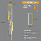 Modern Adjustable Height Pendant Light Fixture Gold 252W LED Pendant Lights 12 Rings Rectangular Chandelier Staircase Large Chandelier Lobby Living Room Foyer High Ceiling Chandeliers