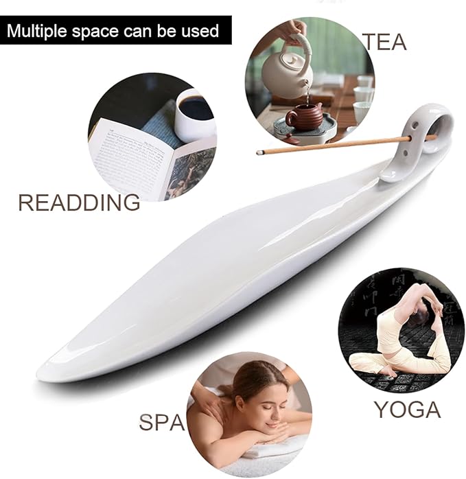 9" Length Incense Stick Holder with 3 Holes, White Porcelain Incense Tray Ash Cather for Spa, Meditation Room, Yoga, Home, Office (White)