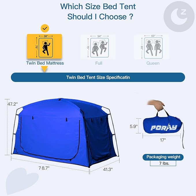 Bed Tent,Portable Privacy Sleeping Bed Canopy,Blackout 90% Drapes for Kids and Adult,Indoor Space Tent with Breathable Large Mesh Windows
