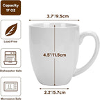 16 OZ White Stoneware Mugs Set of 6, Large Ceramic Coffee Cups with Handle, Porcelain Mugs for Latte, Milk, Tea and Juice