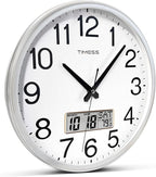 Wall Clock, 16 Inch Non-Ticking Silent Battery Operated Quartz Analog with LCD Display for Perpetual Calendar and F° Temperature, Ideal Modern Home, Bedroom, Kitchen, Office Décor (Sliver)