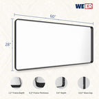 WEER Black Metal Framed Mirror, 60X28 Inch Rectangular Matte Black Wall Mirror for Bathroom, Rounded Corner Black Bathroom Vanity Mirror, Tempered Glass, Anti-Rust, Hangs Horizontal or Vertical