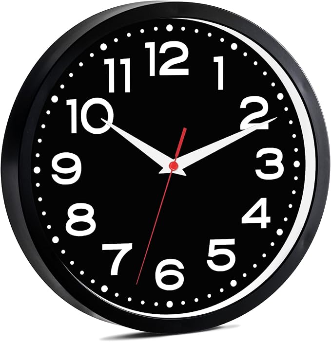 Wall Clock Silent Non-Ticking Modern Clock Battery Operated 8 Inch Small Classic Analog Decorative for Kitchen, Living Room, Office, Bedroom, Bathroom (Black Black)