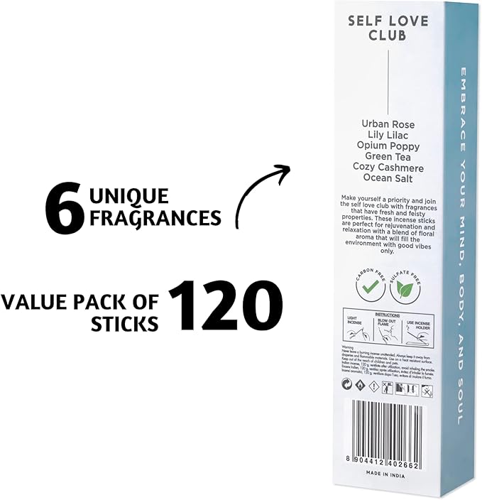 Folkulture Incense Sticks for Home | Set of 6 (120 Organic Sticks) for Relaxation | Green Tea, Rose and Geranium, Natural and Non Toxic | Organic and Slow Burning Inscents for Gifts for Her