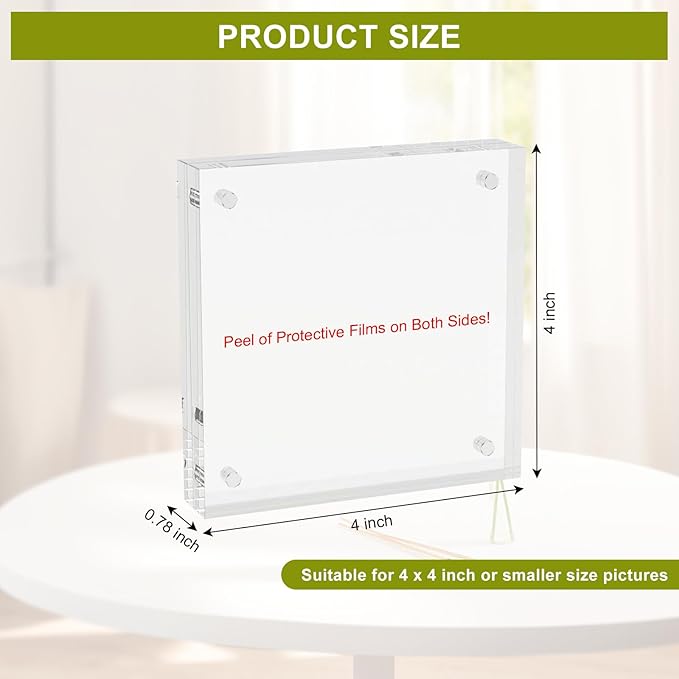 4x4 Acrylic Frames 20 Pack, 20mm Double Sided Magnetic Picture Frames Clear Picture Frames Wedding Table Numbers for Desk Desktop Display Pictures Holder