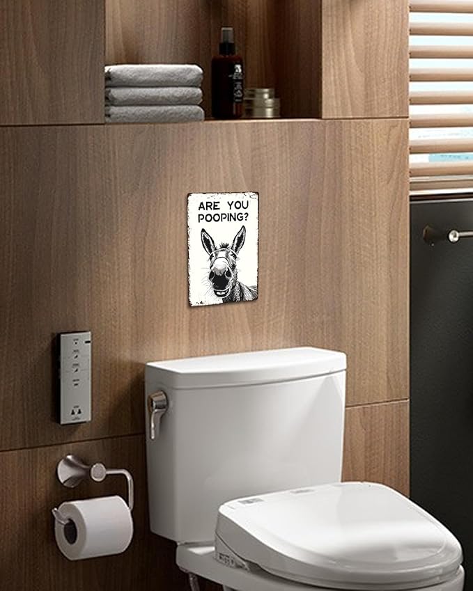 ALKB Funny Donkey Are You Pooping Metal Signs Vintage Farmhouse Bathroom Wall Decor Donkey Lovers Gift 8 x 12 Inch