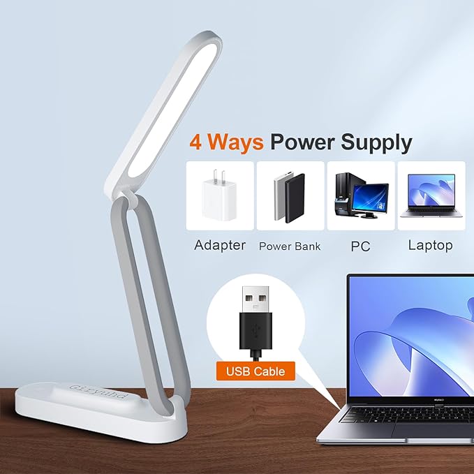 LED Desk Lamp for Office Home & Battery Operated Lamp Rechargeable Lamp Foldable & Portable Light, LED Desk Light Strip, 3 Brightness Dimmable Small Desk Lamp Wireless Reading Lamp(2PACK)