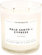 Calyan Wax Co. 2 Wick Candle, Palo Santo + Cypress Scented Candle, 37 Hour Burn Time, Aromatherapy Soy Candles, Non Toxic & Vegan Soy Wax, Glass Tumbler Scented Candles, 12.5oz