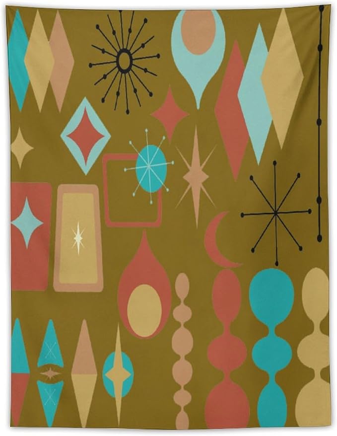 ICMOLYYENLO Boho Medieval Cat Tapestry, Abstract Atomic Starburst Geometric Aesthetic Art Wall Hanging For Bedroom Living Room Dormitory 60x60 Inches