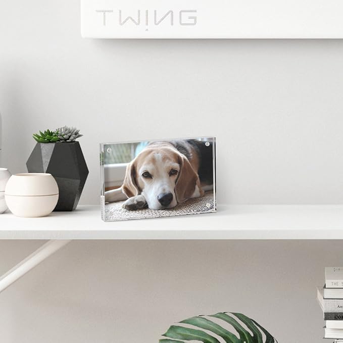 TWING 5x7 Acrylic Frame for Pictures, Clear Double Sided Acrylic Picture Frame with Microfiber Cloth, Picture Frame 5x7, 12 + 12MM Thickness Magnetic Photo Frame Desktop Frameless Display Gifts Ideal