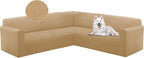HDCAXKJ Sectional Couch Cover L Shape Stretch Sofa Covers Washable Jacquard Corner Couch Slipcover Non Slip Sectional Slip Cover U Shaped Furniture Protector for Pets Dogs (Apricot, Medium)
