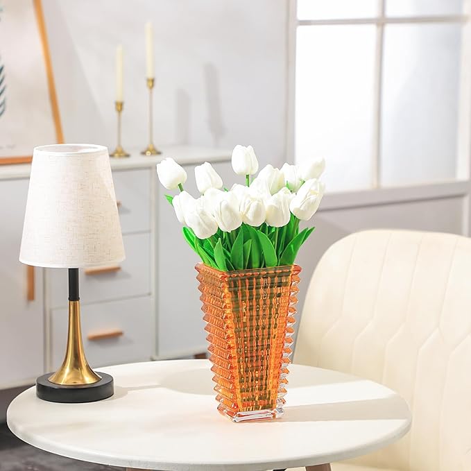 MCMCNCUIU Crystal Vase, Large Crystal Vases for Flowers, Amber Large Flower Vase, Modern Glass Vases for Living Room, Bedroom, Kitchen, Dining Table, Mantle, Wedding, 9 Inches