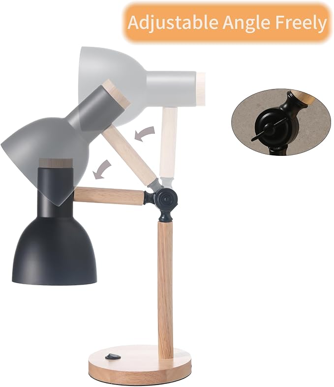 Small Wooden Desk Lamp,Adjustable tri-Color Kids Table Lamp,Desk Lamp for Home Office,Bedside lamp,Dorm lamp(Black)