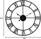 Silent Non-Ticking Decorative Large 24 Inch Metal Vintage Retro Roman Numerals Wall Clock, Battery Operated for Living Room, Bedroom, Kitchen, Office, Cafe Farmhouse Decor