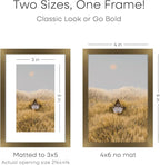 Homeforia 4x6 Picture Frame Bronze, High End Metal 4 x 6 Brass Frames with Mat 3 x 5 for Art, 4x6 Desk Frame Matted to 3x5 inch Photo, 4 by 6 Wall or Tabletop Frame, Tempered Glass, Wall Kit, Set of 1