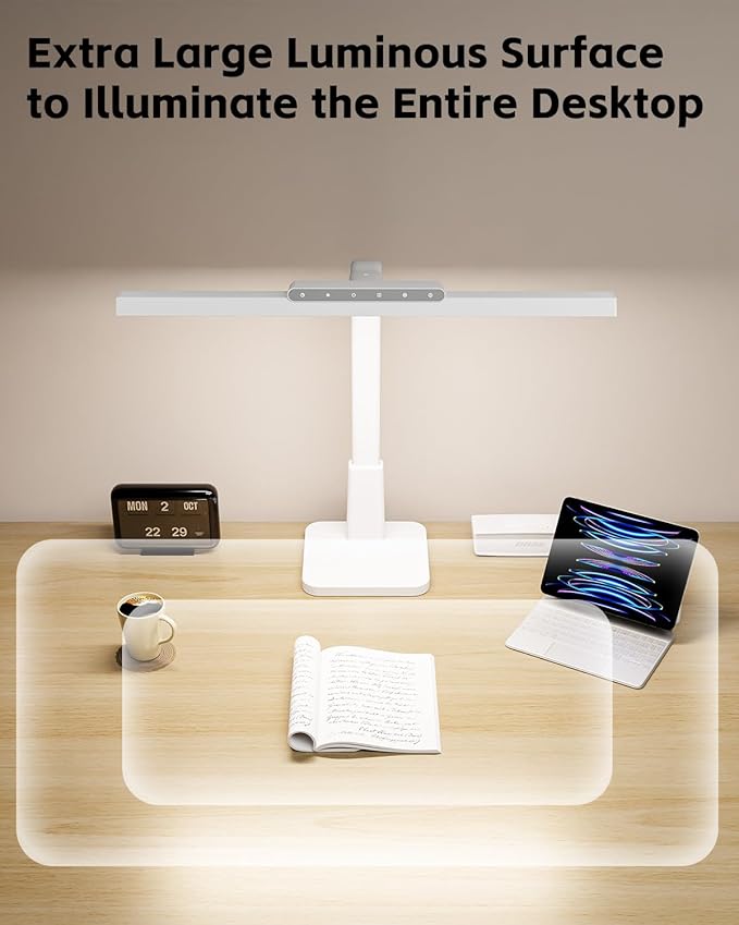 LED Desk Lamp for Home Office with Base, Dimmable Eye-Caring Computer Light with Memory & Timer Functions, Flexible Gooseneck Touch Control Architect Desk Light for Reading, Study, Workbench (White)
