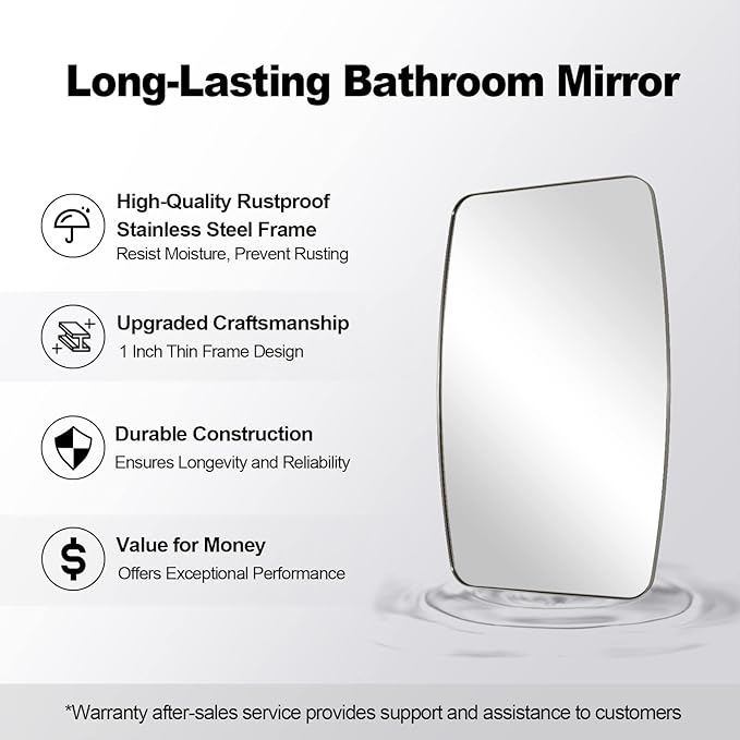 ANDY STAR Brushed Nickel Bathroom Mirror, 30x36’’ Oblong Mirror with Stainless Steel Metal Frame, Silver Oval Vanity Mirror for Over Sink, Modern Anti Rust Wall Mounted