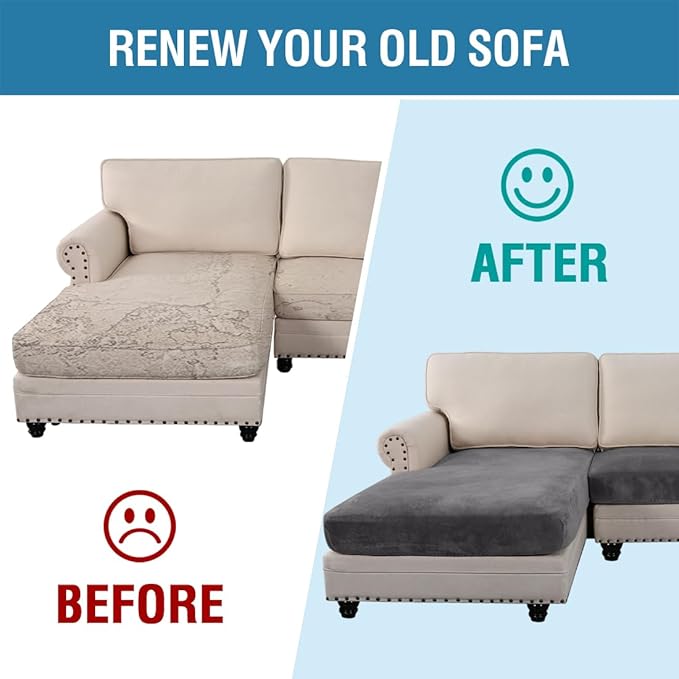 H.VERSAILTEX Velvet Stretch Sectional Couch Covers 3 Pieces Sofa Seat Cushion Covers L Shape Separate Cushion Couch Cover for Both Left/Right Sectional Couch (Large Sofa 2 Seater + 1 Chaise, Grey)