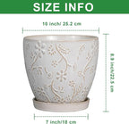 10 Inch Plant Pot Ceramic Planter Pot with Drainage Hole and Saucer Round Planter Large Flower Pot for Indoor Outdoor Plants Home Garden Decor White