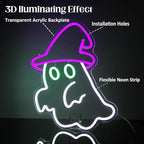 Witch Hat Ghost Neon Signs for Wall Decor Halloween Neon Sign Spooky Ghost LED Sign Gothic Lamp Neon Lights Signs Purple Witch Hat Neon Wall Sign for Bedroom Bar Halloween House Party Decor