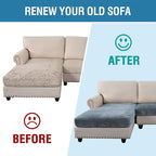 H.VERSAILTEX Velvet Stretch Sectional Couch Covers 3 Pieces Sofa Seat Cushion Covers L Shape Separate Cushion Couch Chaise Cover for Both Left/Right Couch (Large Sofa 2 Seater + 1 Chaise, Stone Blue)