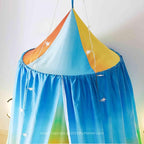 Rainbow Print Kids Bed Canopy, Girls Princess Canopy Dreamy Room Decor, Soft Hanging Reading Nook Play Tent Canopy, Extra Large Full Size with String Light