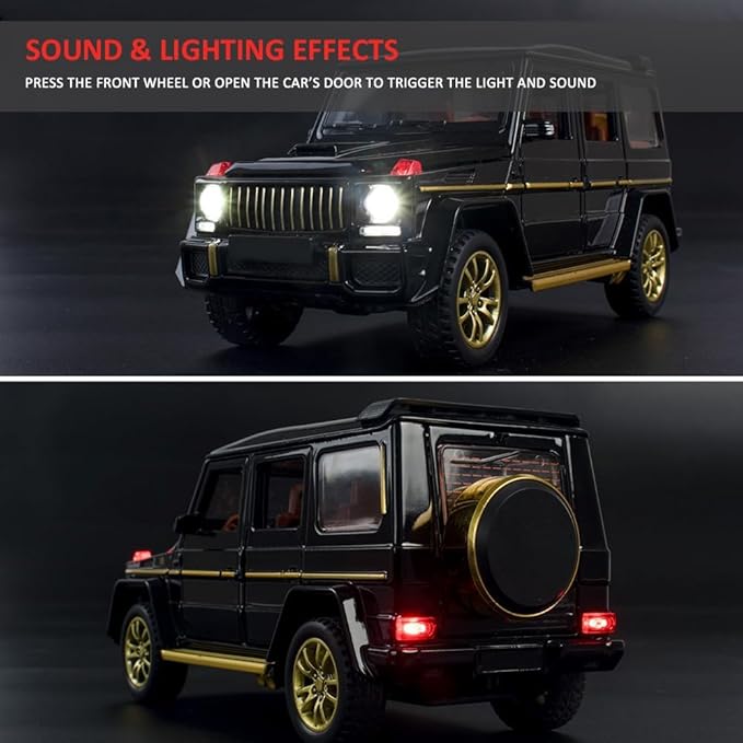 1/32 Scale Die-Cast Car Model Collectible Vehicle, Zinc Alloy Pull Back Toy Car with Sound and Light, Suitable for Adults, Boys and Girls (Black)