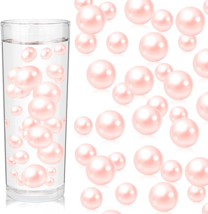 200PCS Light Pink Faux Pearls Beads for Centerpiece Vases, Vase Filler Faux Pearls, No Holes Filler Beads for Party Anniversary Birthday Wedding Table Decor, 10/14/20/30mm