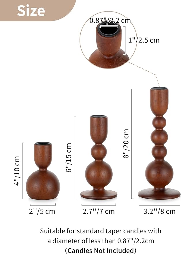 NUPTIO Candlestick Holders for Home Decor: Set of 3 Wood Taper Candle Holders for Thanksgiving Table Centerpieces - Mid Century Modern Caramel