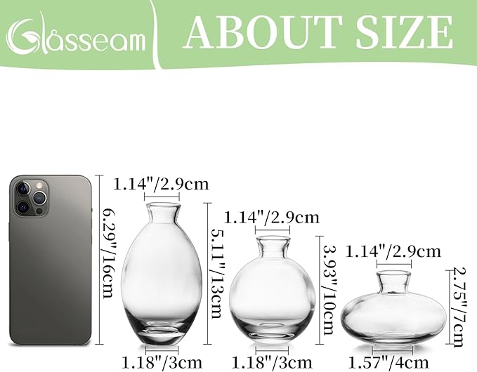 Glass Bud Vase for Centerpieces: 12Pcs Glasseam Clear Mini Small Vases for Flowers Bulk Flower Vase Set Aesthetic Cute Handmade Tiny Short Wedding Table Centerpiece Decor