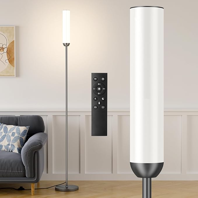 LED Floor Lamp with Remote Control, 65" Standing lamp with Stepless Adjustable 3000K-6500K Colors & 5%-100% Brightness, Foot Switch(Deep Grey)