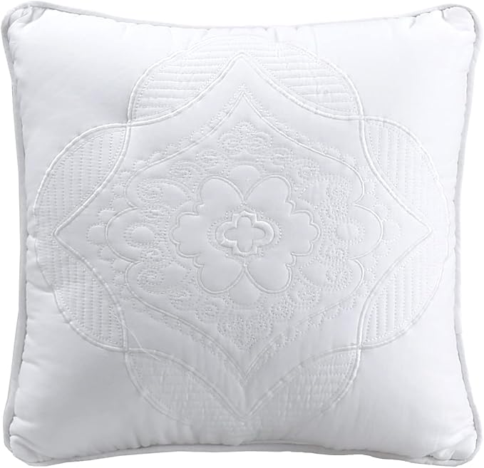 Cozy Line Home Fashions 6 Piece Daybed Cover Set, Solid White Chic Medallion Trendy Damask Quilting All Season Luxury Bedding with Bedskirt, Matching Shams, Decorative Pillow