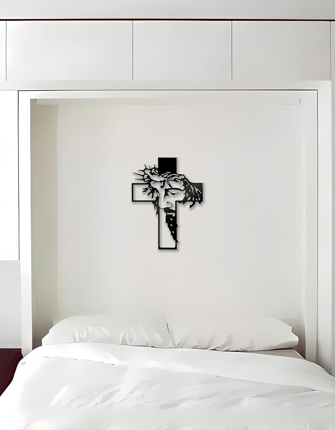 Black Jesus Crosses Wall Decor Crosses Metal Wall Art Suitable For Christmas Religious Home Living Room Wall Sculptures Rustic Church Decor Baptism Gift Ideas 9.84 * 12.59" in