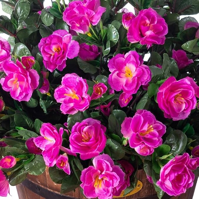 Ivydale Artificial Faux Outdoor Flowers Plants for Outside Fall Decoration, Fake Silk Fuchsia Camellia UV Resistant Realistic for Planter Porch Patio Balcony Garden Home, 3 Large Bundles