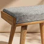 Walnut Ottoman Stool for Living Room | Upholstered in Gray Pattern Fabric | Versatile as a Piano Bench | Ideal Bedroom Bench | Functional Footstool Bench