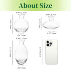 Glass Bud Vases Set of 3, Hewory Cute Clear Small Vases Handmade, Mini Glass Flower Vase for Floral Arrangement, Tiny Centerpiece for Wedding Party Events Home Office Table Decor (Not Include Flower)