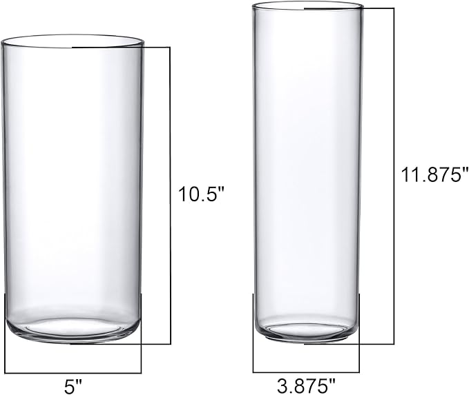 Amazing Abby - Viola Alta - Plastic Cylinder Vases (6-Piece Set), Acrylic Flower Vases for Wedding Centerpieces, Home Decorations, Office Ornaments, Shatter-Proof, 10" + 12" (H) (Not Glass)