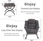 Lazy Chair and Ottoman, Large Accent Lounge Chair with Armrests and a Side Pocket, Modern Leisure Upholstered Sofa Reading Armchair with Footrest for Bedroom, Living Room, Dorm Rooms, Office