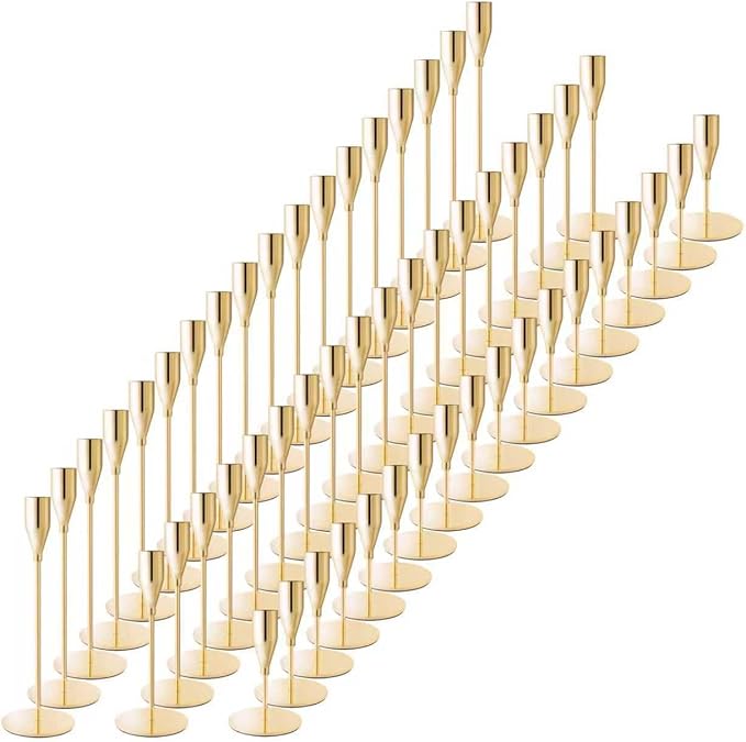 Taper Candle Holders,Tall Metal Candlestick Holders,French Gold,Set of 54,Three Heights,Candle Stick Holder for Wedding Centerpiece Decoration,Dinning,Festival,Party or Home Decor
