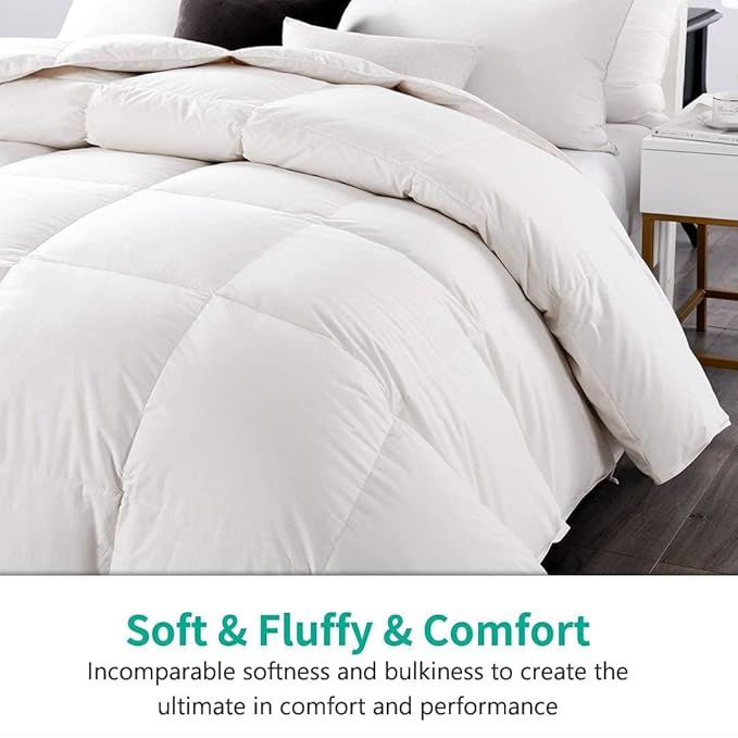 APSMILE King Size Down Feather Fibers Heavyweight Duvet Insert - Thick Comforter with 100% Cotton Cover, Fluffy Fill-Power Winter Bedding for Cold Weather (106 x 90 inches, Ivory White)
