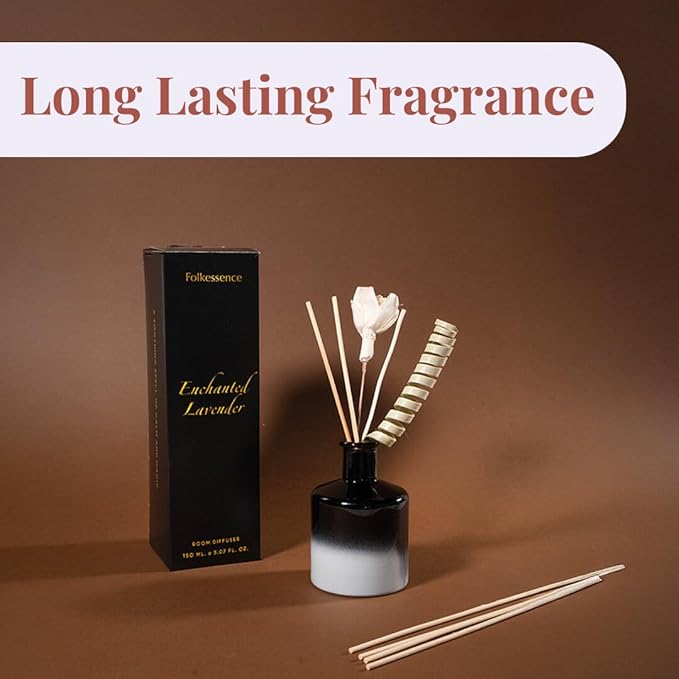 Folkulture Reed Diffusers for Home, 5 oz | Lavender Scent Diffuser Oil with Sticks for Bathroom Decor Accessories, Living Room, Office, Desk| Natural Essential Oils | Housewarming Gifts