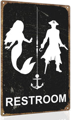 ALKB Nautical Themed Vintage Restroom Door Sign Fun Mermaid and Pirate Sign Suitable for Ocean, Beach, Ship Themed Wall Decor 8x12 Inch