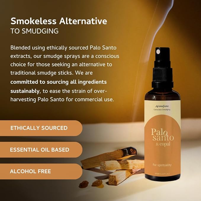 Palo Santo & Copal Smudge Spray by Aromafume | 1 x 100ml / 3.38 fl oz l Aromatherapy | With Essential oils | Room Linen Spray | Natural Air freshners for home | Spiritual Meditation Accessories