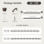 Oneach Antique Brown Curtain Rods for Windows 72 to 144 Inch, 1 Inch Pole Adjustable Length Heavy Duty Metal Curtain Rod Set, for Outdoor Bedroom Kitchen Living Room (16 to 150 Inch)