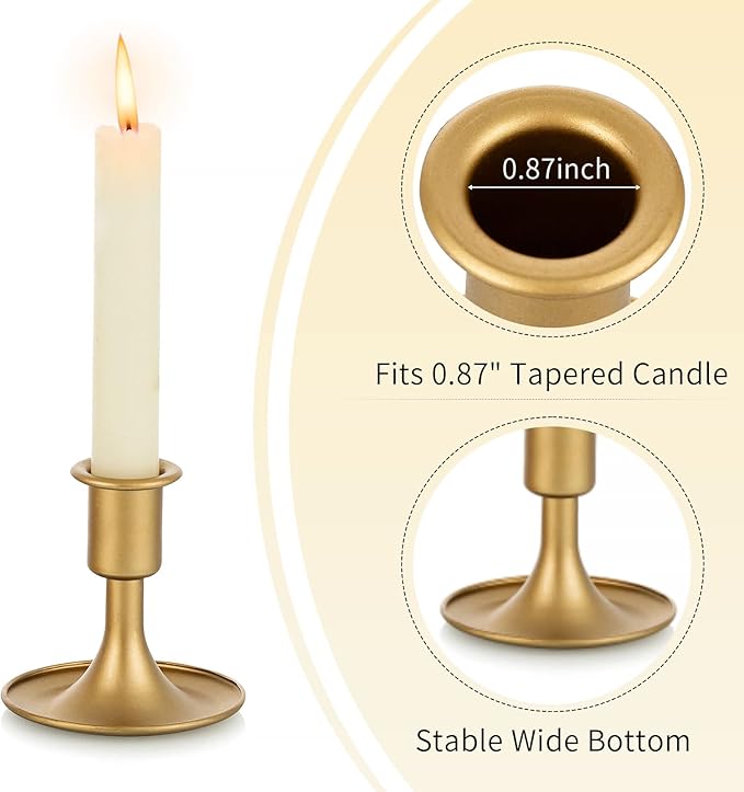Candlestick Holders Taper Candle Holders, Romadedi Gold Candle Stick Candle Holder for Table Centerpiece, Wedding Reception, Festive Christmas Mantel Decoration or Home Decor, Set of 18
